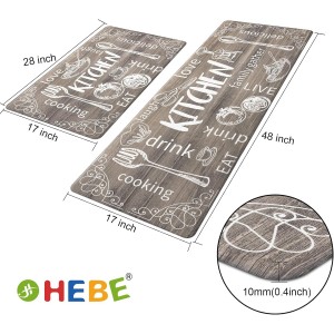 HEBE Kitchen Mats for Floor Set of 2 Thick Anti Fatigue Mat for Cushioned, Waterproof Non-Slip Rugs Comfort Standing Chef Mat for Kitchen Sink, Laundry Room, Farmhouse Home Decor, Brown