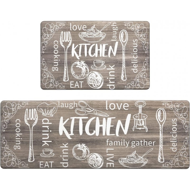 HEBE Kitchen Mats for Floor Set of 2 Thick Anti Fatigue Mat for Cushioned, Waterproof Non-Slip Rugs Comfort Standing Chef Mat for Kitchen Sink, Laundry Room, Farmhouse Home Decor, Brown