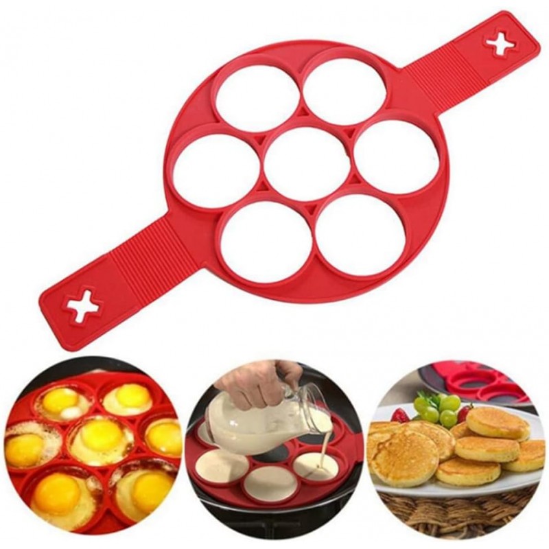 Nonstick Pancake Molds Ring Silicone Fried Egg Mould Reusable Pancake Maker Egg Ring Kitchen Cooking Baking Tools (Round Shape)