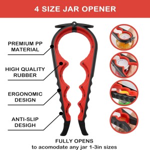 Jar Opener for Weak Hands, Seniors with Arthritis, 5 in 1 Multi Function Bottle Opener Lid Opener For Arthritic Hands with Non Slip Rubber Jar opener Gripper Pad(red)