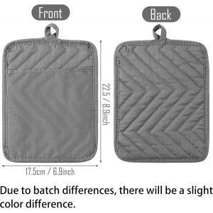GROBRO7 5Pack Pot Holders for Kitchen Heat Resistant Cotton Potholder Multipurpose Hot Pad Machine Washable Oven Mitts with Pocket Potholders for Baking and Cooking 8.9 x 6.9 in Gray Black