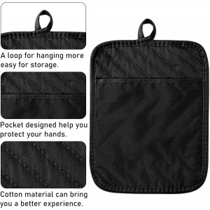 GROBRO7 5Pack Pot Holders for Kitchen Heat Resistant Cotton Potholder Multipurpose Hot Pad Machine Washable Oven Mitts with Pocket Potholders for Baking and Cooking 8.9 x 6.9 in Gray Black