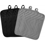 GROBRO7 5Pack Pot Holders for Kitchen Heat Resistant Cotton Potholder Multipurpose Hot Pad Machine Washable Oven Mitts with Pocket Potholders for Baking and Cooking 8.9 x 6.9 in Gray Black