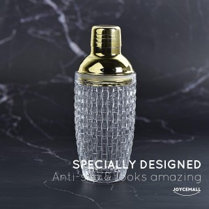 13 oz Glass Cocktail Shaker - Leakproof Shaker Set with Metallic Steel Lid & Built - in Strainer, Professional Bar Mixing Set for Martini, Whiskey, Margarita and More Drinks - Gold