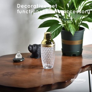 13 oz Glass Cocktail Shaker - Leakproof Shaker Set with Metallic Steel Lid & Built - in Strainer, Professional Bar Mixing Set for Martini, Whiskey, Margarita and More Drinks - Gold