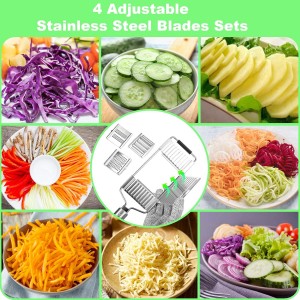 Suuker 4 in 1 Vegetable Cutter with Cheese Grater, Carrot Grater, Cabbage Shredder, Stainless Steel Mandoline Slicer for Kitchen