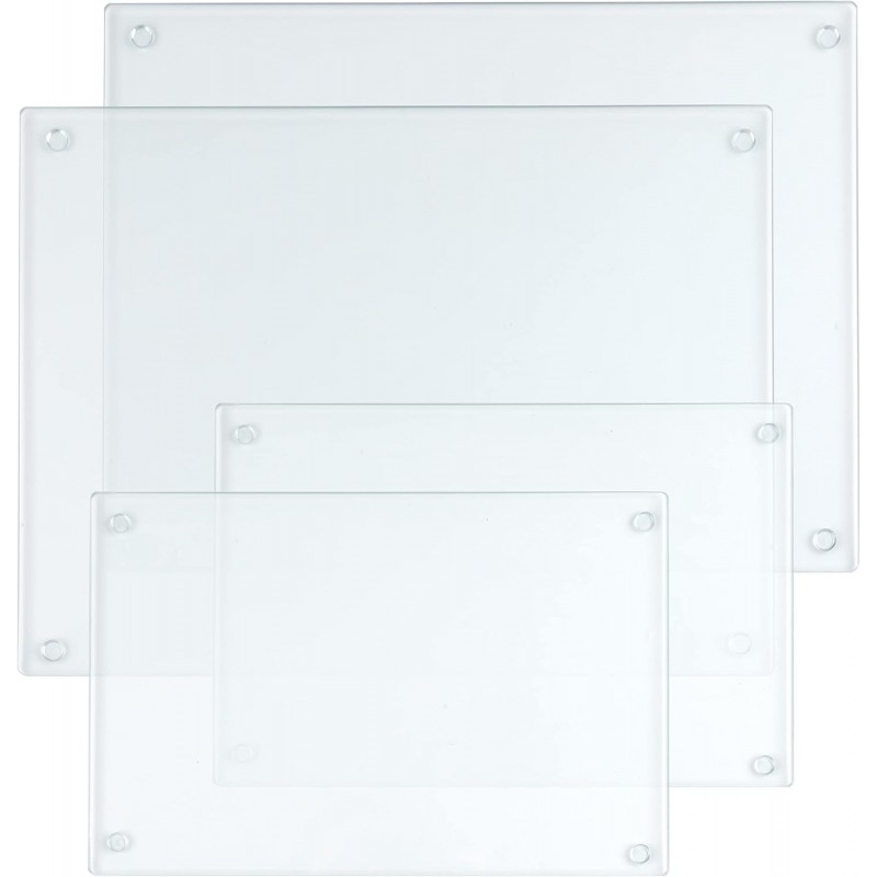 4 Pack Tempered Glass Cutting Board with Rubber Feet, Rectangle Non-slip Chopping Board, Long Lasting Clear Glass Tray for Kitchen Countertop, Table, Shatter-Resistant, Heat-Resistant, 2 Size