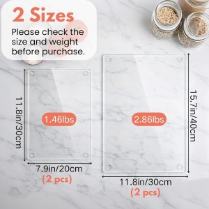 4 Pack Tempered Glass Cutting Board with Rubber Feet, Rectangle Non-slip Chopping Board, Long Lasting Clear Glass Tray for Kitchen Countertop, Table, Shatter-Resistant, Heat-Resistant, 2 Size