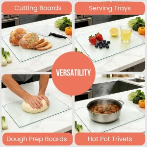 4 Pack Tempered Glass Cutting Board with Rubber Feet, Rectangle Non-slip Chopping Board, Long Lasting Clear Glass Tray for Kitchen Countertop, Table, Shatter-Resistant, Heat-Resistant, 2 Size