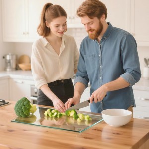 4 Pack Tempered Glass Cutting Board with Rubber Feet, Rectangle Non-slip Chopping Board, Long Lasting Clear Glass Tray for Kitchen Countertop, Table, Shatter-Resistant, Heat-Resistant, 2 Size