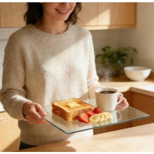 4 Pack Tempered Glass Cutting Board with Rubber Feet, Rectangle Non-slip Chopping Board, Long Lasting Clear Glass Tray for Kitchen Countertop, Table, Shatter-Resistant, Heat-Resistant, 2 Size