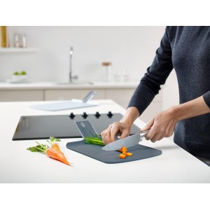 Chop2Pot Plus Foldable Plastic Cutting Boards, Easy Grip Handle, Non Slip Feet, Blue