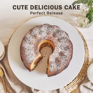 KITESSENSU 9 inch Non-Stick Cake Pans, 12 Cups Premium Fluted Cake Pans for baking, Heavy Duty Carbon Steel Tube Pan Baking Mold, Champagne Gold