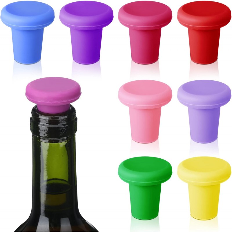 Yookeer 8 Pcs Wine Stoppers Silicone Beer Bottle Sealer Stoppers Glass Bottles Corks Beverage Beer Champagne Wine Storage Keep Fresh Tools for Wedding Party Christmas Supplies(Rainbow)