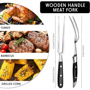 CHENGU 2 Pieces Carving Fork for Meat 12 Inch Kitchen Stainless Steel Serving Cooking with Wood Handle Classic Grill with ABS Handle Xmas Black Barbecue BBQ Fork Carving Set