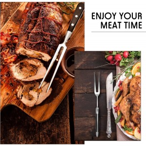CHENGU 2 Pieces Carving Fork for Meat 12 Inch Kitchen Stainless Steel Serving Cooking with Wood Handle Classic Grill with ABS Handle Xmas Black Barbecue BBQ Fork Carving Set