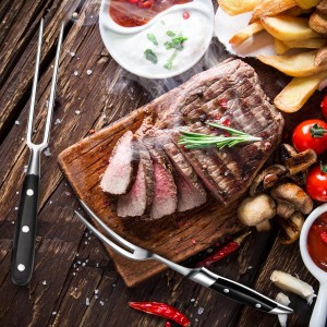 CHENGU 2 Pieces Carving Fork for Meat 12 Inch Kitchen Stainless Steel Serving Cooking with Wood Handle Classic Grill with ABS Handle Xmas Black Barbecue BBQ Fork Carving Set