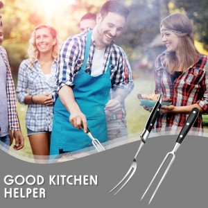 CHENGU 2 Pieces Carving Fork for Meat 12 Inch Kitchen Stainless Steel Serving Cooking with Wood Handle Classic Grill with ABS Handle Xmas Black Barbecue BBQ Fork Carving Set