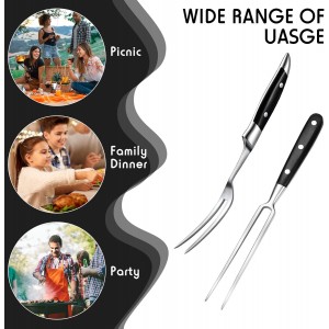 CHENGU 2 Pieces Carving Fork for Meat 12 Inch Kitchen Stainless Steel Serving Cooking with Wood Handle Classic Grill with ABS Handle Xmas Black Barbecue BBQ Fork Carving Set