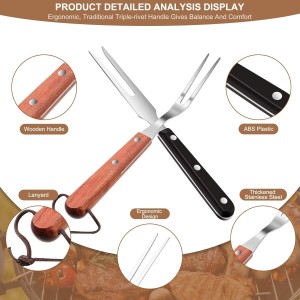 2 Pieces Meat Fork Stainless Steel Carving Fork with Wood Handle Cooking BBQ Grill Steak Tool for Kitchen Barbecue Serving Cooking Grilling Roasting 10.5 Inches, Round Handle