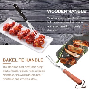 2 Pieces Meat Fork Stainless Steel Carving Fork with Wood Handle Cooking BBQ Grill Steak Tool for Kitchen Barbecue Serving Cooking Grilling Roasting 10.5 Inches, Round Handle
