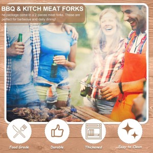 2 Pieces Meat Fork Stainless Steel Carving Fork with Wood Handle Cooking BBQ Grill Steak Tool for Kitchen Barbecue Serving Cooking Grilling Roasting 10.5 Inches, Round Handle