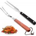 2 Pieces Meat Fork Stainless Steel Carving Fork with Wood Handle Cooking BBQ Grill Steak Tool for Kitchen Barbecue Serving Cooking Grilling Roasting 10.5 Inches, Round Handle