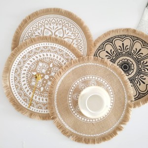 Kitchen Table Placemats Set of 6 with，Round HandmadeWoven Fringe Placemat，for Dining Room, Kitchen, Place Mats for Parties,Use-Size 13×13 Inches