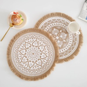 Kitchen Table Placemats Set of 6 with，Round HandmadeWoven Fringe Placemat，for Dining Room, Kitchen, Place Mats for Parties,Use-Size 13×13 Inches