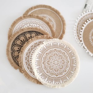 Kitchen Table Placemats Set of 6 with，Round HandmadeWoven Fringe Placemat，for Dining Room, Kitchen, Place Mats for Parties,Use-Size 13×13 Inches