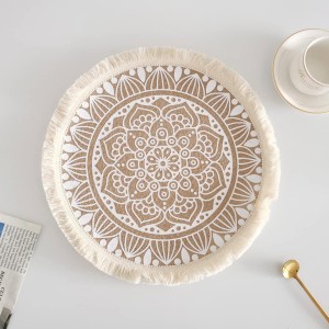 Kitchen Table Placemats Set of 6 with，Round HandmadeWoven Fringe Placemat，for Dining Room, Kitchen, Place Mats for Parties,Use-Size 13×13 Inches