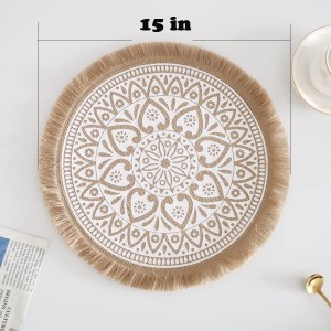Kitchen Table Placemats Set of 6 with，Round HandmadeWoven Fringe Placemat，for Dining Room, Kitchen, Place Mats for Parties,Use-Size 13×13 Inches
