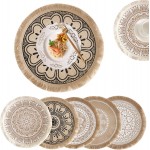 Kitchen Table Placemats Set of 6 with，Round HandmadeWoven Fringe Placemat，for Dining Room, Kitchen, Place Mats for Parties,Use-Size 13×13 Inches