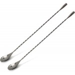 Bar Spoon: 12.5” Stainless Steel Cocktail Mixing Spoon, Long Handle Spiral Design with Weighted Teardrop End (Set of 2)