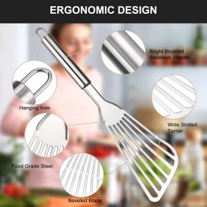 2-Piece Premium Fish Spatula Set, Big Size Stainless Steel, Thickness Blade Turner for Cooking, Flipping, Frying and Grilling
