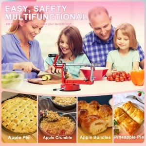 Apple Peeler, Slicer Corer Potato Peelers 3 In 1, Stainless Steel Heavy Duty with Suction Cup Base And 3 Extra Blades (Red)