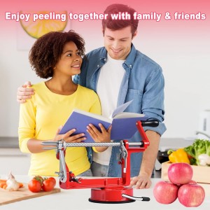 Apple Peeler, Slicer Corer Potato Peelers 3 In 1, Stainless Steel Heavy Duty with Suction Cup Base And 3 Extra Blades (Red)