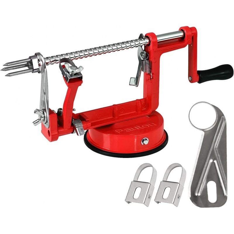 Apple Peeler, Slicer Corer Potato Peelers 3 In 1, Stainless Steel Heavy Duty with Suction Cup Base And 3 Extra Blades (Red)
