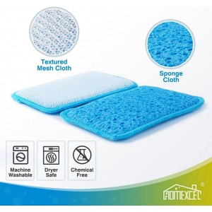 HOMEXCEL 12 Pack Scrub & Wipe Cloths, Dual-Sided Sponges for Kitchen, All-Purpose Cloth for Dishes, Pots, Pans, Non-Stick Cookware, Countertops (Red, Yellow, Blue)