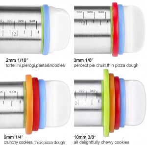 Rolling Pin and Pastry Baking Mat Set, Rolling Pins with Adjustable Thickness Rings, Stainless Steel Dough Roller for Baking Fondant, Pizza, Pie, Pastry, Pasta, Cookies (Blue)