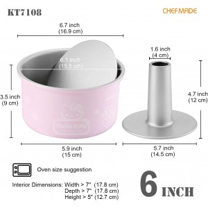 CHEFMADE Hello Kitty Angel Food Cake Pan, 6-Inch with 2 Removable Loose Bottoms Non-Stick Chiffon Tube Pan for Oven and Instant Pot Baking (Pink)