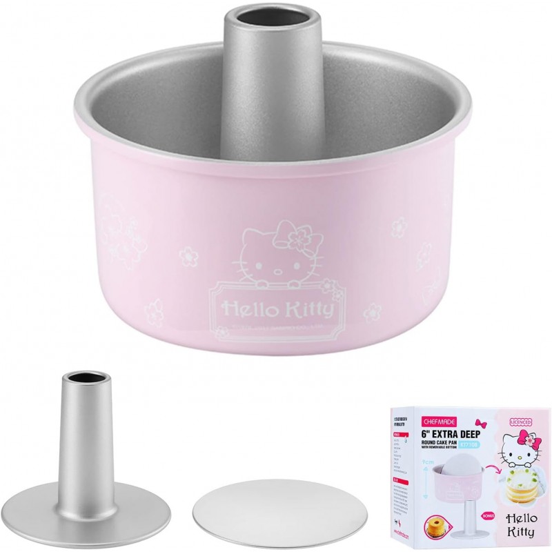 CHEFMADE Hello Kitty Angel Food Cake Pan, 6-Inch with 2 Removable Loose Bottoms Non-Stick Chiffon Tube Pan for Oven and Instant Pot Baking (Pink)