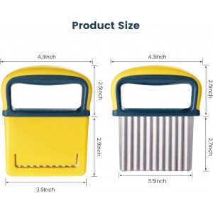 Crinkle Cutter Knife, Potatoes Crinkle Fry Cut and Vegetable Cutter for Veggies, Stainless Steel Carrot Slicer（Yellow）