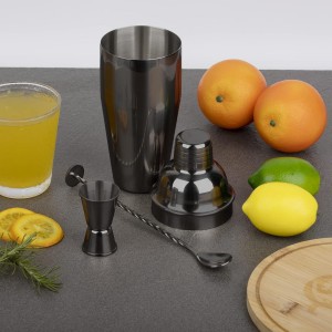 Large 24oz Cocktail Shaker Set, Stainless Steel 18/8 Martini Mixer Shaker with Built-in Strainer, Measuring Jigger & Mixing Spoon, Martini Shaker Set, Perfect for Bartender and Home Use, Black