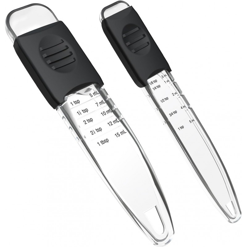 Professional Adjustable Measuring Spoons Set of 2#2258, Fits in Spice Jars, Teaspoon Measuring Spoons 9 in 1 for Dry and Liquid, BPA- free & Dishwasher Safe