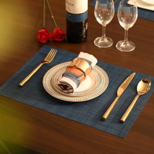 SLKQG Navy Blue Placemats Set of 4 - Easy Clean Washable Vinyl Placemats - Wipeable Heat Resistant Table Mats for Dining Table - 17x12 Inch (Navy Blue, 4)