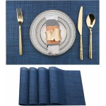 SLKQG Navy Blue Placemats Set of 4 - Easy Clean Washable Vinyl Placemats - Wipeable Heat Resistant Table Mats for Dining Table - 17x12 Inch (Navy Blue, 4)