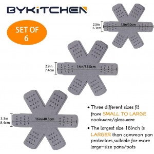 BYKITCHEN Pan and Pot Protectors, Larger & Thicker Pan Protectors with Stars, Set of 6 and 3 Different Sizes, Pot Protectors for Stacking and Protecting Your Cookware