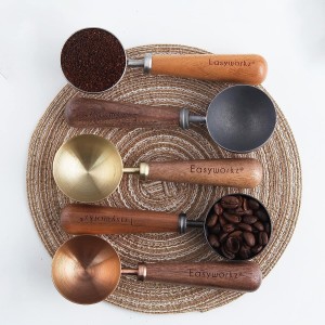 Easyworkz Retro Stainless Steel Coffee Spoon With Black Walnut Handle,10g - Measuring Spoon (Brushed gold)