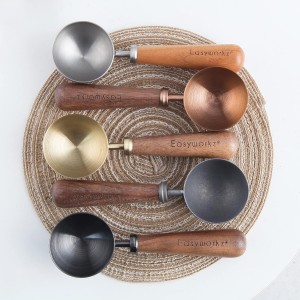 Easyworkz Retro Stainless Steel Coffee Spoon With Black Walnut Handle,10g - Measuring Spoon (Brushed gold)
